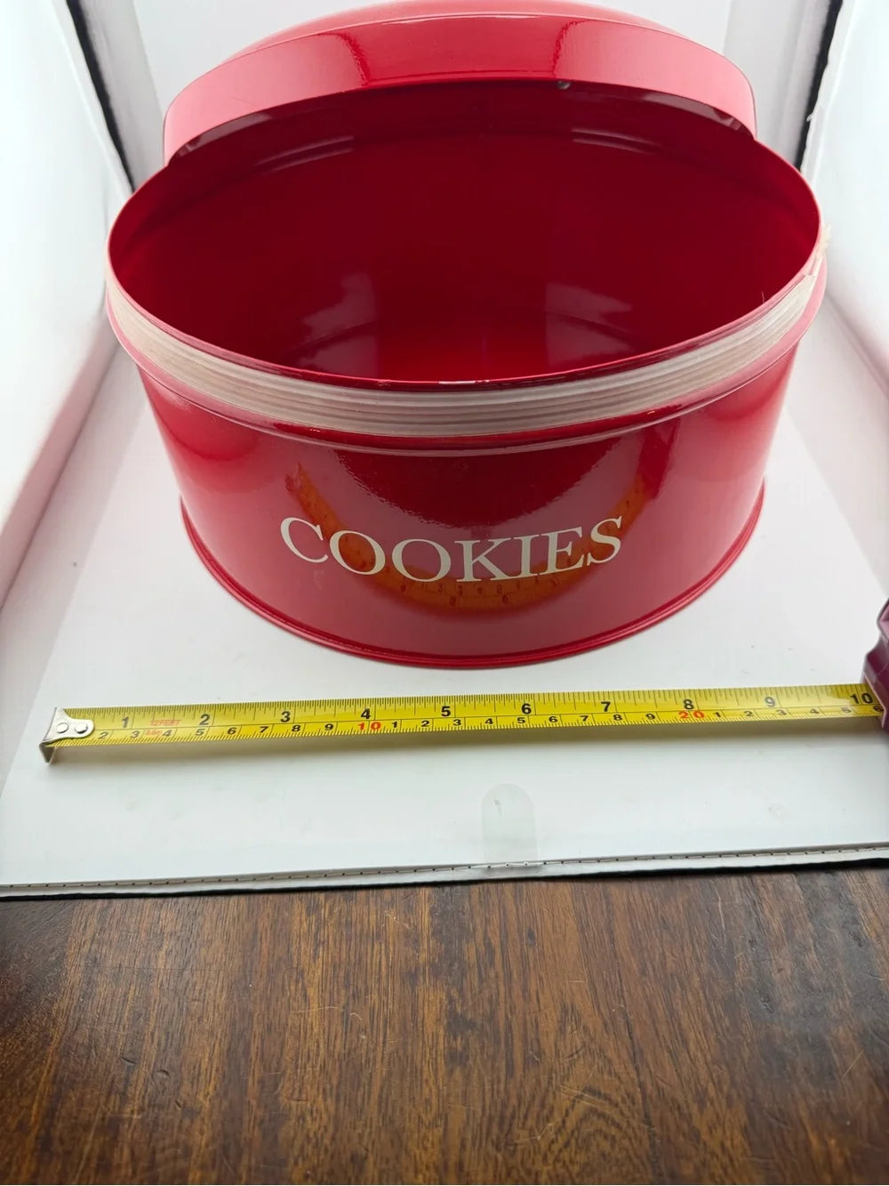 Large Red Metal Cookie Jar Canister w/ Lid Silver Handle Airtight Retro Kitchen